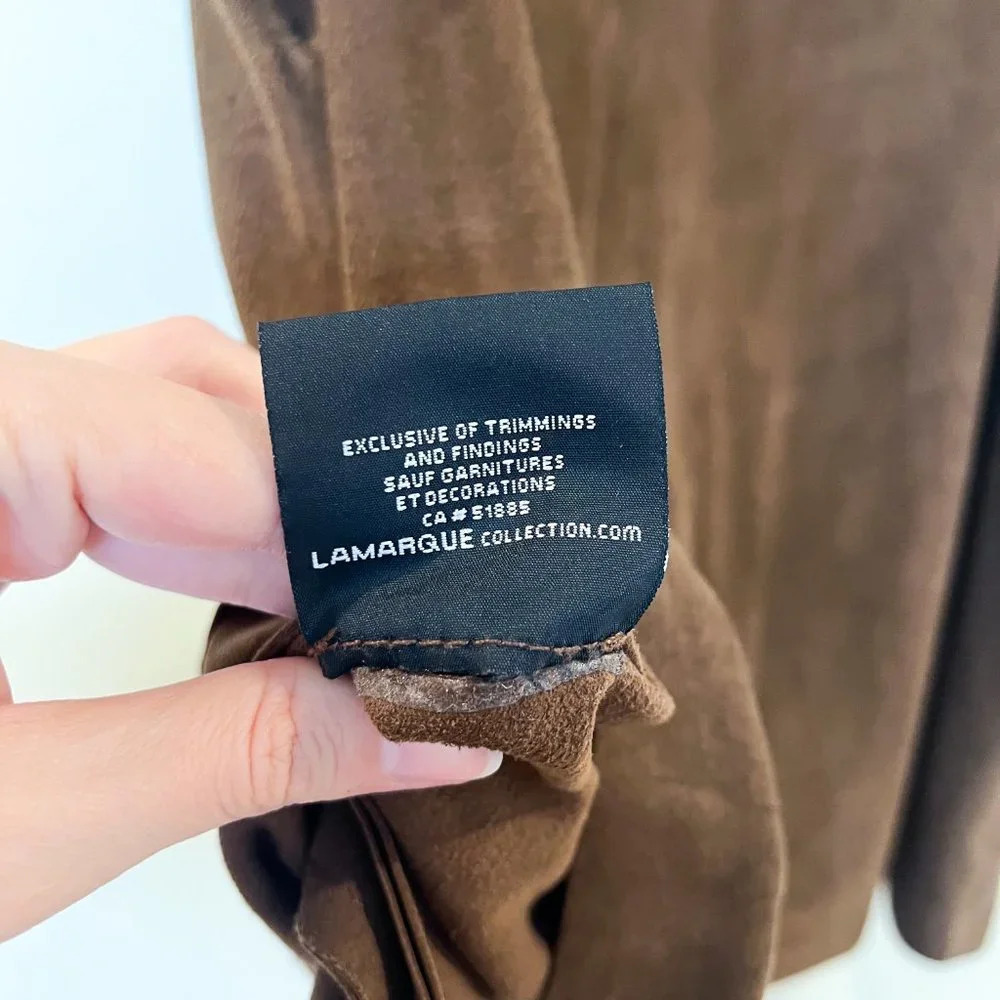 Lamarque 100% Leather Brown Suede Zip Front Structured Bohemian Mini Dress M - Picture 4 of 8